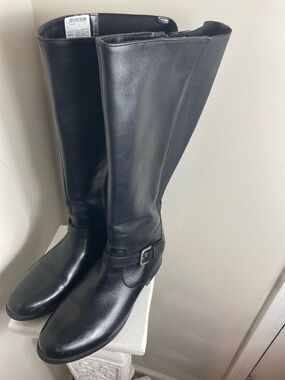Clarks Black Over-the-Knee Riding Boots with Side Buckle